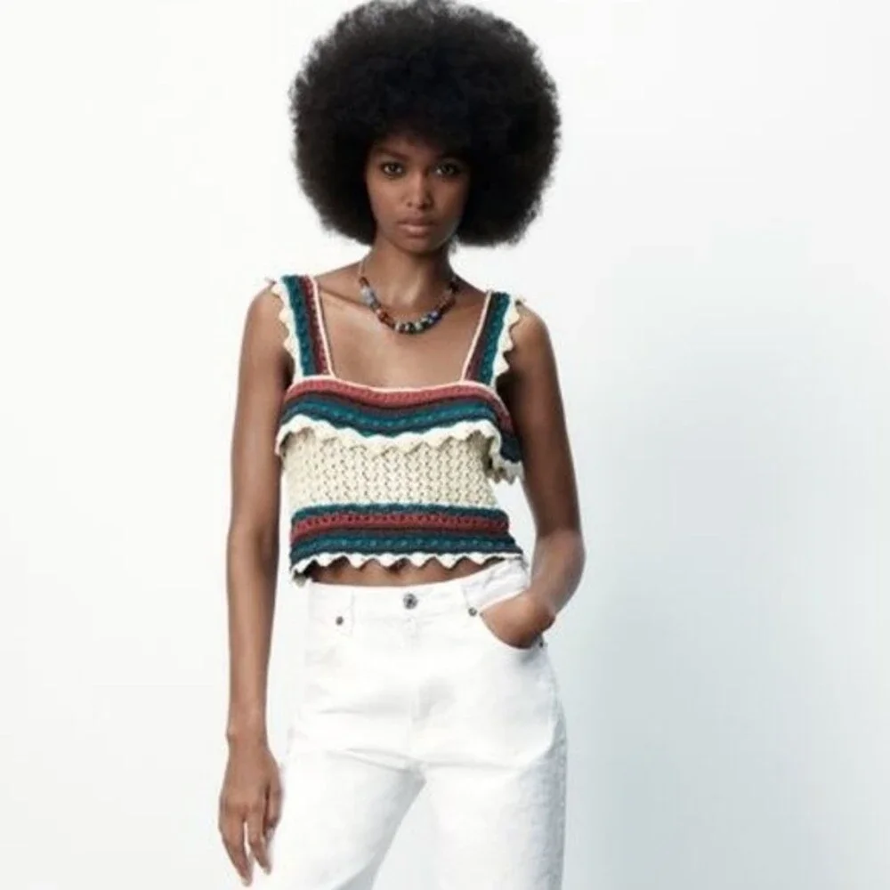 Zara Crochet Knit Crop Top L